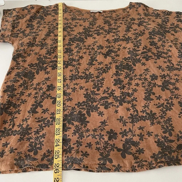 Bella Umbra 100% Linen Blouse M Brown Black Floral Made in Italy Boho Lagenlook - Picture 5 of 8